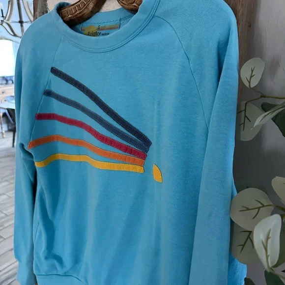 Aviator Nation Blue Sweatshirt with Rainbow Stripes - Picture 2 of 5